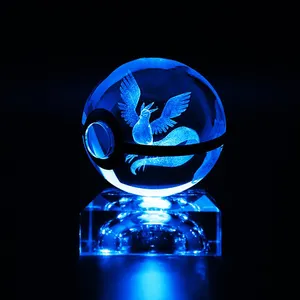 Baru Klasik 50Mm Kaca Kristal Pokeball dengan Lampu LED Mainan Anak Hadiah Ulang Tahun