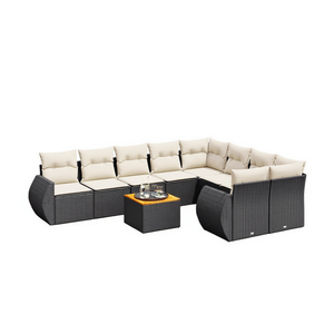Ensemble de canapés de jardin noir et crème en rotin d'extérieur avec coussins en mousse haute densité, design contemporain imperméable - Product Image 1
