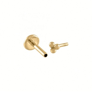 Boucles d'oreilles clous à dos plat plaqué or 14K, zircon, motif œil, éclair, lune, point, en argent, or 18K, or 24K, laiton, avec fermoir à vis et bouton-pression - Product Image 4