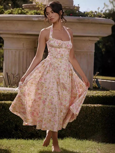 Nuovo Abito Lungo Floreale Sexy da Donna Stile Europeo e Americano, Vestito da Sera Aderente per Vacanze - Product Image 1