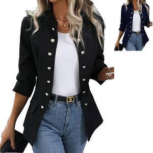 Cárdigan de poliéster para mujer, de doble botonadura, cuello en V, color liso, estilo casual de invierno, temperamento sencillo, para ir al trabajo, venta al por mayor - Product Image 3