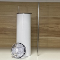 Gobelet isotherme blanc de 20 oz pour sublimation, livraison directe (RTS), avec paille métallique et base en caoutchouc