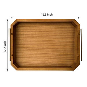 Compre bandeja de servicio de madera a precio de fábrica Bandeja de madera de acacia con mango de metal para el hogar - Product Image 2