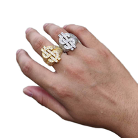Bague Hip Hop en Zircon Diamant, Stock d'Usine, Entièrement Sertie, Creuse, Style Dollar, Bague pour Hommes