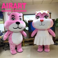 Kostüm Rosa Bären-Maskottchen für Jubiläumsveranstaltungen Interaktive Requisiten, Aufblasbares Rosa Bären-Maskottchen-Kostüm für Partydekoration