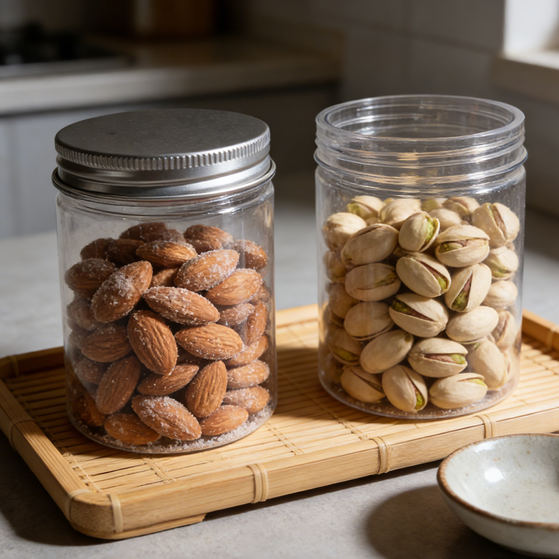 Wholesale Transparent Cylinder Plastic Food Jars with Screw Top Air Tight 220ml Cookie Storage Containers