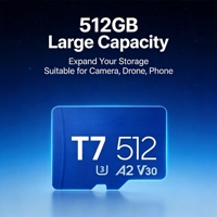 Carte mémoire T7 512 Go, carte TF U3 A2 V30, 170 Mo/s, haute vitesse, enregistrement vidéo 4K UHD, carte mémoire flash