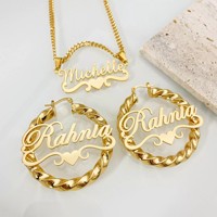 Ensemble de bijoux personnalisés avec nom, collier et boucles d'oreilles en acier inoxydable, chaîne Cuba, collier avec lettre personnalisée 18K, cadeau pour femme