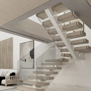 Scala a U Moderna con Gradini in Legno Massello <span class=keywords><strong>e</strong></span> Corrimano in Vetro, Facile da Installare, per Interni, Soggiorni <span class=keywords><strong>e</strong></span> Ville - Product Image 5
