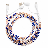 Câble de charge 4-en-1 en or rose avec perles, cordon de chargeur USB multi-prises Type C, perles œil bleu, cadeau