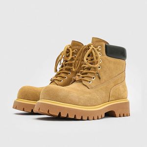 Bottes d'extérieur unisexes de qualité supérieure mi-mollet pour l'automne et l'hiver, bottes de travail élégantes et sécuritaires à lacets, bottes de neige à semelle épaisse - Product Image 1