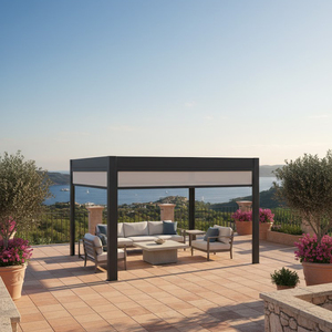 Pergola en aluminium de style artisanal, gazebo de jardin avec corniches décoratives et toit rigide pour repas en plein air - Product Image 3
