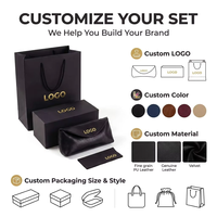 Ensemble d'emballage de lunettes de soleil de luxe avec logo personnalisé, étui à lunettes en cuir PU noir de qualité supérieure avec boîte en papier et chiffon de nettoyage