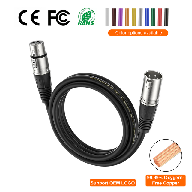 Factory OEM High Quality Customizable 3 Pin XLR DMX Cable Male Female PVC Stereo Projector DVD Player Audio Video Available 1M