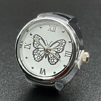 Angesagter Fingerring-Uhr, Damen-Zifferblatt Quarz-Fingerring-Uhr mit Schmetterling, Elastischer Mini-Vintage-Uhrring