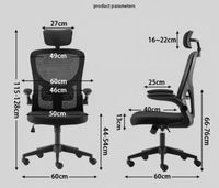 Chaise de bureau à dossier haut avec accoudoirs rabattables et amovibles, anti-collision, bords arrondis, base en métal antirouille, confort longue durée