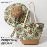 Ensemble Chapeau de Soleil Bohème en Paille Tressée avec Fermeture Éclair et Sac Fourre-tout Grande Capacité à Porter à l'Épaule ou en Bandoulière pour l'Été