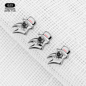 Titanium Plague <b>Doctor</b> Stud Earrings 5.3mm X 9.3mm Bezel <b>Set</b> Black Stone Cartilage Piercing Jewelry - Product Image 3