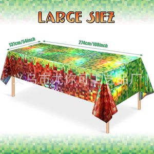 Laser Pixel Minecraft <b>Tablecloth</b> <b>Rectangle</b> Disposable PE Birthday Party Decoration Environment Friendly - Product Image 2