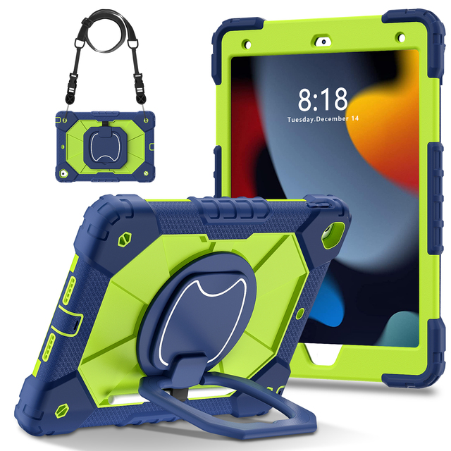 Tablet Covers for iPad 7th 8th 9th 10.2'' 2021 2020 2019 Silicone PC Pen Holder Shoulder Strap Shockproof Protection Kids Case
