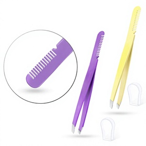 Pinzas para Cejas de Acero Inoxidable Personalizadas con Peine y Cepillo, Punta Inclinada para Depilación Facial, Estilo Moderno y Duradero - Product Image 5