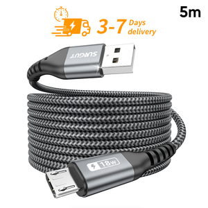 Cargador de teléfono SUNGUY con certificación CE, cable de datos USB de nailon trenzado de 5 m, cable de carga rápida de 18 W para teléfono y portátil. - Product Image 1