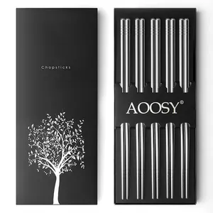 Reusable Stainless Steel Chopsticks Custom Anti-slip Metal Chop Sticks Set