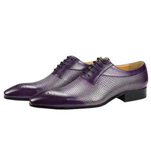 High-quality handmade Oxford lace-up leather dress shoes for casual autumn, gray and <b>purple</b> wedding shoes - Product Image 1