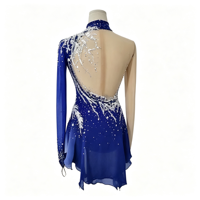 Robe de patinage artistique bleu royal ornée de strass, asymétrique à une épaule, dos ouvert, pour compétition de patinage sur glace