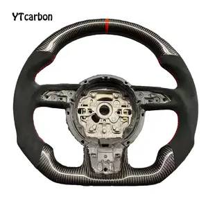 عجلة قيادة رياضية من ألياف الكربون لسيارات أودي YTcarbon عجلة قيادة من الجلد المفرغ لسيارات أودي A6 وC7 بالإضافة إلى الملحقات الداخلية
