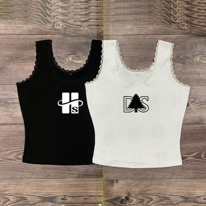 Summer Custom Screen Print Slim Fit Inner Wear <b>Tank</b> <b>Top</b> 95 Cotton 5 Spandex Blend High Elastic Women's Casual <b>Lace</b> <b>Tank</b> <b>Top</b> - Product Image 5