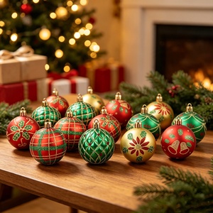 Wholesale 6cm Glitter Christmas Ball <b>Ornament</b> Set <b>Red</b> GreenPlastic Bauble Xmas Tree Hanging Pendant Decoration - Product Image 1