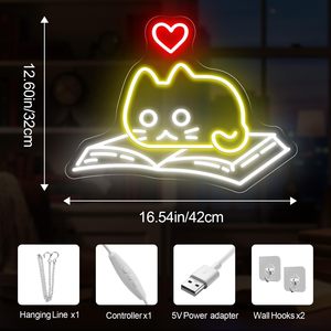<strong>Cat</strong> and Book Neon Sign Decor LED Wall Light for Reading Space ,Custom Led Neon Light Led Signs - Product Image 2