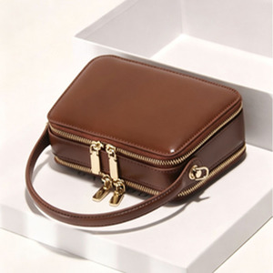 Vintage Genuine Leather Small <b>Square</b> Bag, Women's Luxury Handbag with Top Handle, Multi-functional Crossbody & Shoulder Purse - Product Image 1