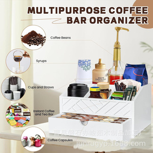 Boîte de rangement pour dosettes de café, en bois, grande capacité, organisateur de cuisine, tiroir pour sachets de thé, capsules de café et fournitures - Product Image 4