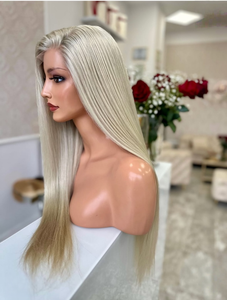Perruque Lace Front Longue et Droite <span class=keywords><strong>Blond</strong></span> Platine Cendré, 100% Cheveux Humains Vierges Brésiliens, Pré-Pluckée, Sans Colle, pour Femme, Vente en Gros - Product Image 4