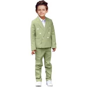 Esmoquin de 2 piezas verde militar sólido para niños, chaqueta de doble botonadura, pantalones, vestido Formal ajustado para bodas, fiestas de cumpleaños - Product Image 6