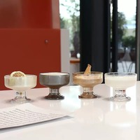 Bol à dessert vintage en verre sur pied, coupe à glace à tige courte, bol à sundae et à pudding, vaisselle transparente, ambre, gris