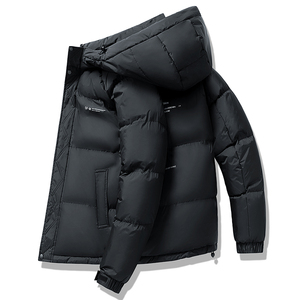 เสื้อโค้ทขนเป็ดผู้ชายแบบมีฮู้ด สไตล์ลำลอง ทรงหลวม ผ้าโพลีเอสเตอร์ สำหรับฤดูหนาว  ซิปสีดำทอง  โลโก้สั่งทำได้  แฟชั่นทันสมัย ปี 2025 - Product Image 1