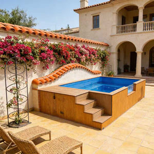 Piscine de jardin paysagée avec fontaine d'eau et installation de bordure de carrelage personnalisée - Product Image 5