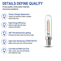 Prix d'usine, ampoule LED T6 2W, E12, 5000K, 120lm, CRI>80, lumière du jour, pour l'éclairage domestique et d'appartement, vente en gros, certifiée CE/ETL/RoHS