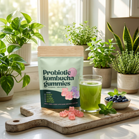 Gummies de Kombucha Antioxydant Personnalisables OEM/ODM, à l'Orme Rouge et Racine de Pissenlit – Complément Herbal Végétalien, 60 Gummies, Soutien Immunitaire