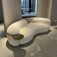 Canapé sectionnel incurvé irrégulier, canapé d'appoint en forme de nuage à forme libre avec plateau latéral en métal pour hall d'entrée de luxe ou villa