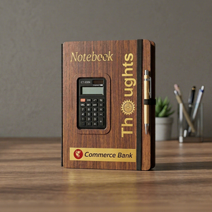 <b>A5</b> Wooden Cover Notebook Calculator Clock Pen Holder Custom Branding Journal <b>Diary</b> for Corporate Gifting Office School - Product Image 1
