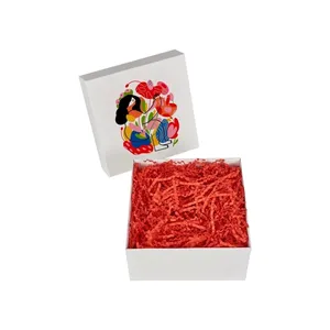 White Empty <b>Gift</b> <b>Box</b> with Colorful Flower Red Eyelashed Trim for Jewelry Storage - Product Image 1