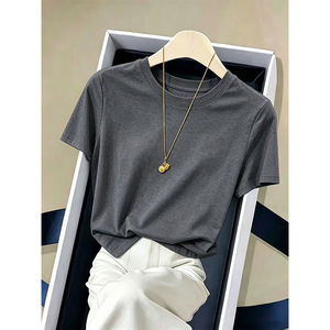 <span class=keywords><strong>Camiseta</strong></span> de Algodón Premium para <span class=keywords><strong>Mujer</strong></span>, Cuello Redondo, Manga Corta, Corte Ajustado, Color Sólido, Básica, Personalizable, Venta al Por Mayor - Product Image 5