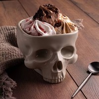 Bol en forme de crâne humain pour manger - Bol à pâtes en forme de tête de squelette, sans danger pour les aliments - Coupelle à céréales portable - Serveur de bonbons et de punch pour la maison et le bar