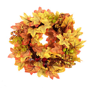 Guirnalda de hojas de arce simuladas de otoño, decoración de flores de seda redonda de 35 cm para exhibición en ventanas del hogar en Acción de Gracias - Product Image 2