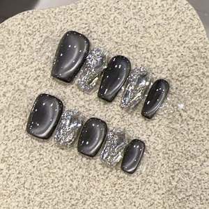 Pura armatura a mano umorismo <span class=keywords><strong>nero</strong></span> all'ingrosso prodotto finito riutilizzabile toppa Manicure rimovibile gatto - Product Image 2