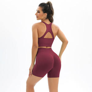 Conjunto de Yoga para Mujer, Shorts y Bra Deportivos de <span class=keywords><strong>Alta</strong></span> Elasticidad con Soporte en la Espalda, Tejido Sin Costuras, Transpirable, para Running y Fitness - Product Image 3